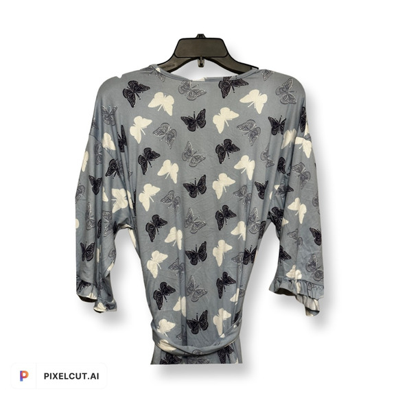 Pj Couture Womens Robe Gray Multicolor Butterfly Belted 3/4 Sleeve Ruffle M New - Picture 5 of 9